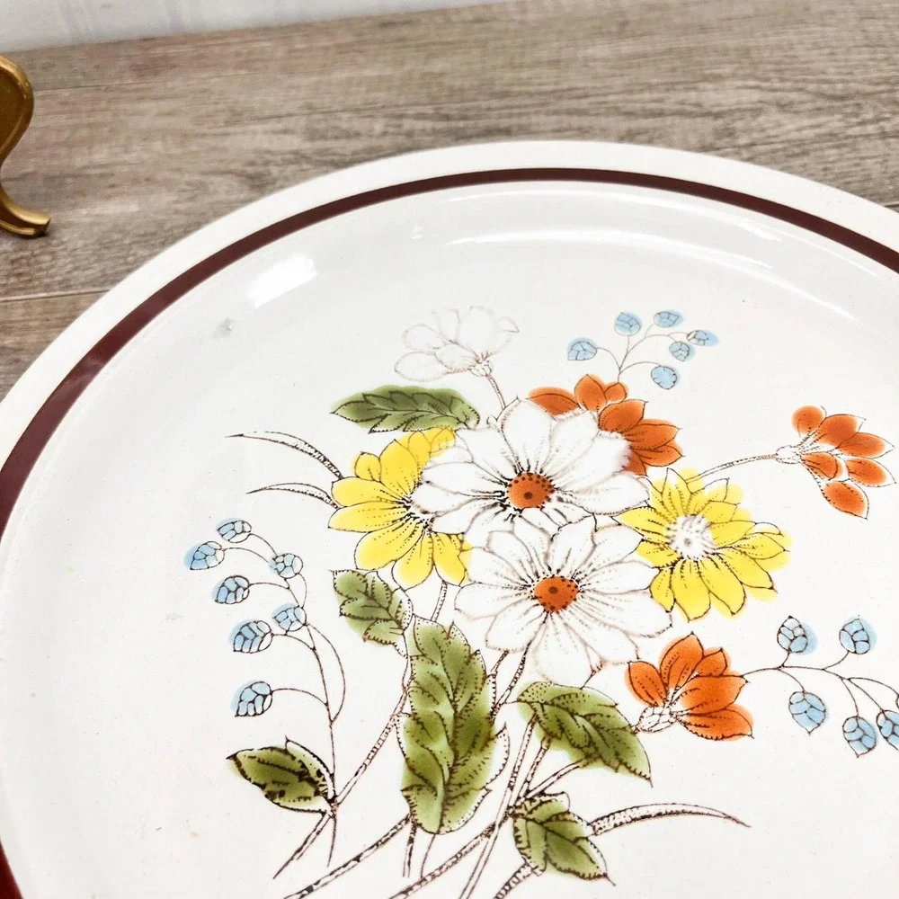 Vintage‎ Floral Stoneware Dessert Plates - Dinner Setting for 4